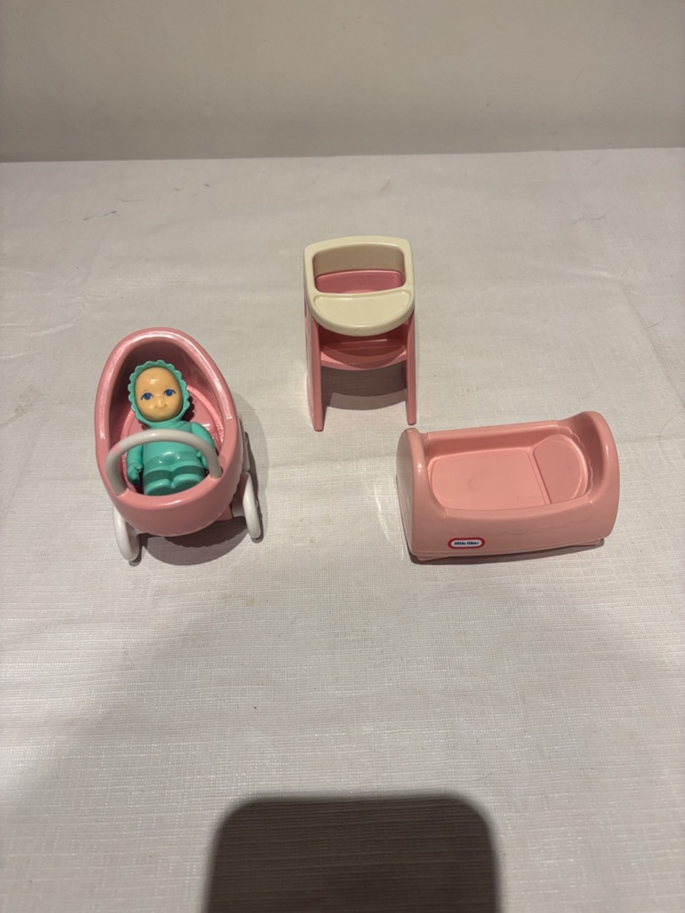 Vintage Little Tikes Dollhouse Highchair, Stroller, Bed & Baby